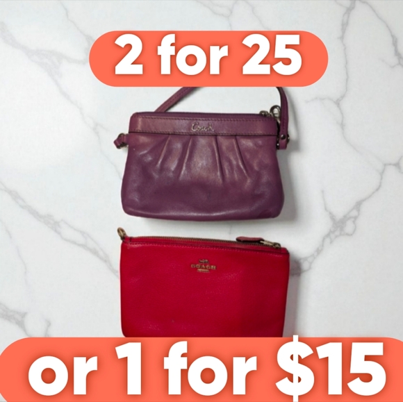 COACH Mini Purple Pleated Leather. AND COACH red Pebble Leather Wristlet - Picture 1 of 5